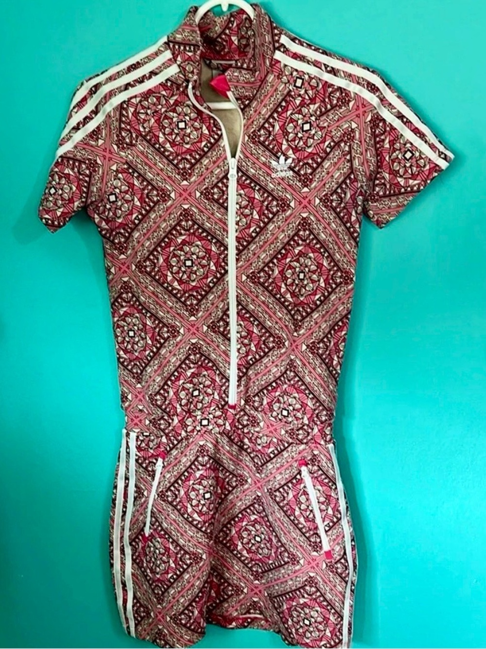 Adidas Kids Short Sleeve One-Piece in Pink Geometric Print